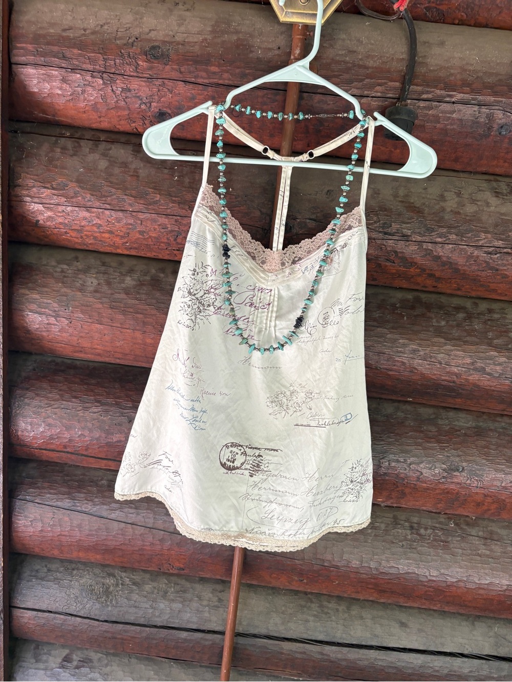 Anthropologie Eloise M Lace-Trim Script postmark Cami Tank Top Cream intimate